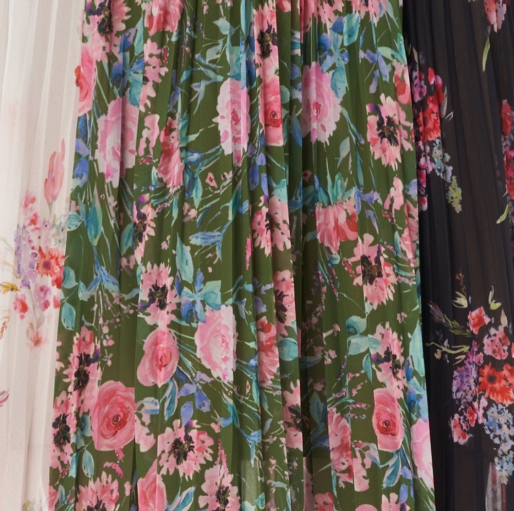 Amur Mica Skirt Tri Color Floral Pleated Hankerchief Hem Midi Skirt 4 - Picture 7 of 10